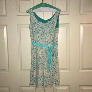 Teal dress with lace overlay
